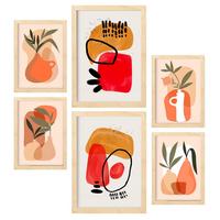 POSTER Set Mit 6 Stoned Vasen In Blume Zusammenfassung A3 & A4 Rahmen Aus Hellem Holz - Beige, Papier (29/3cm) - Nacnic
