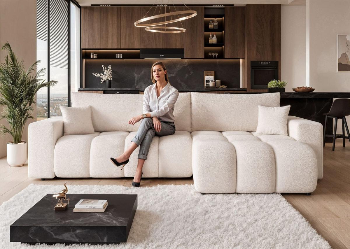 ECKSOFA Anabel Max Mit Schlaffunktion - Weiß, Holzwerkstoff/Textil (145/278cm) - Fun Möbel