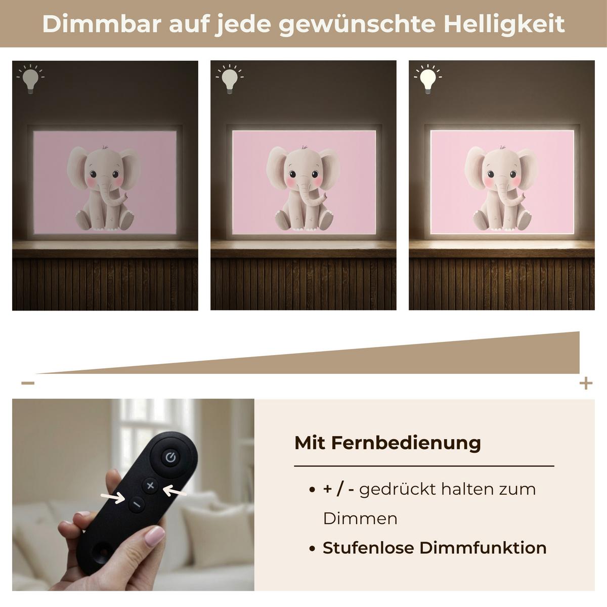 WANDLEUCHTE MIT AKKU Elefant - Baby - Rosa - Cartoon 40x30 cm - Hellrosa, Holzwerkstoff (40/30/8cm) - OnlyWow