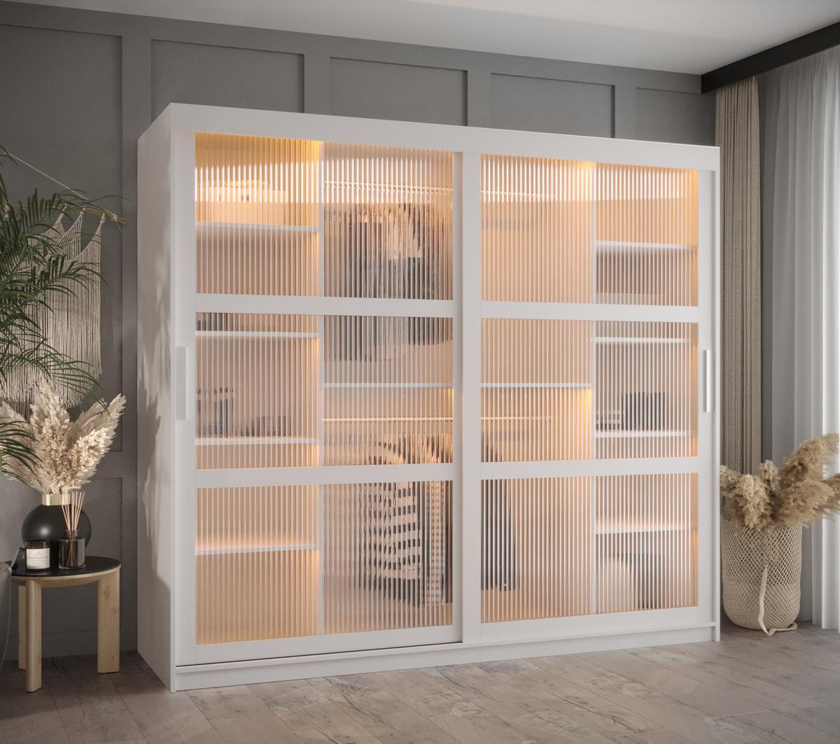 SCHWEBETÜRENSCHRANK 200/200/62 2-türig - Silberfarben/Weiß, Holz/Kunststoff (200/200/62cm) - Abiks Möbel