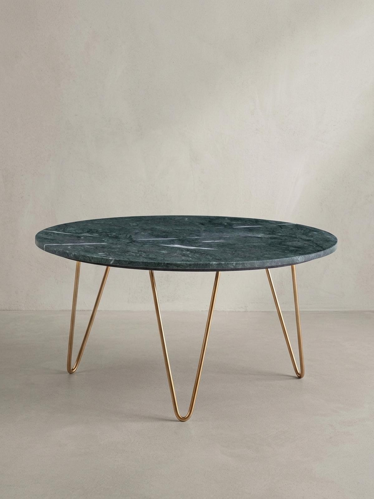 COUCHTISCH Grün Marmor Dreibein Design 70x70x35 cm, Rund Modern Gold Metall - Goldfarben/Grün, Metall (70/70/35cm) - KADIMA DESIGN