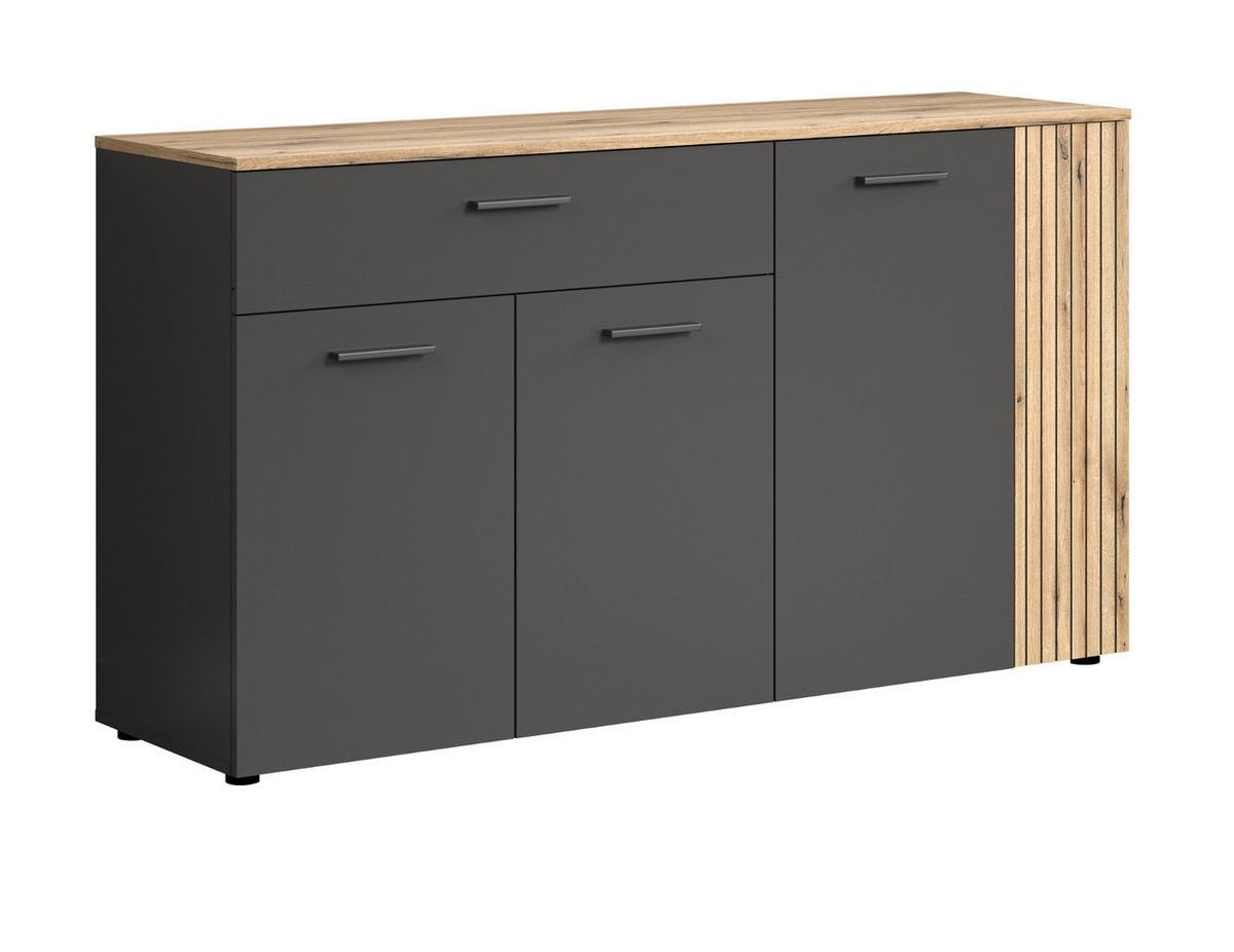 SIDEBOARD grau, Evoke Eiche 150 cm, Kommode 4-türig - Eichefarben/Schwarz, Holzwerkstoff/Kunststoff (150/83/32cm) - Top.Furn