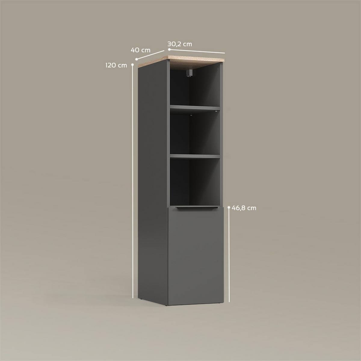 UNIVERSALSCHRANK Piave Anthrazit/Sonoma mit einer Tür - Anthrazit/Sonoma Eiche, Holzwerkstoff (30.2/120/40cm) - Livinity®