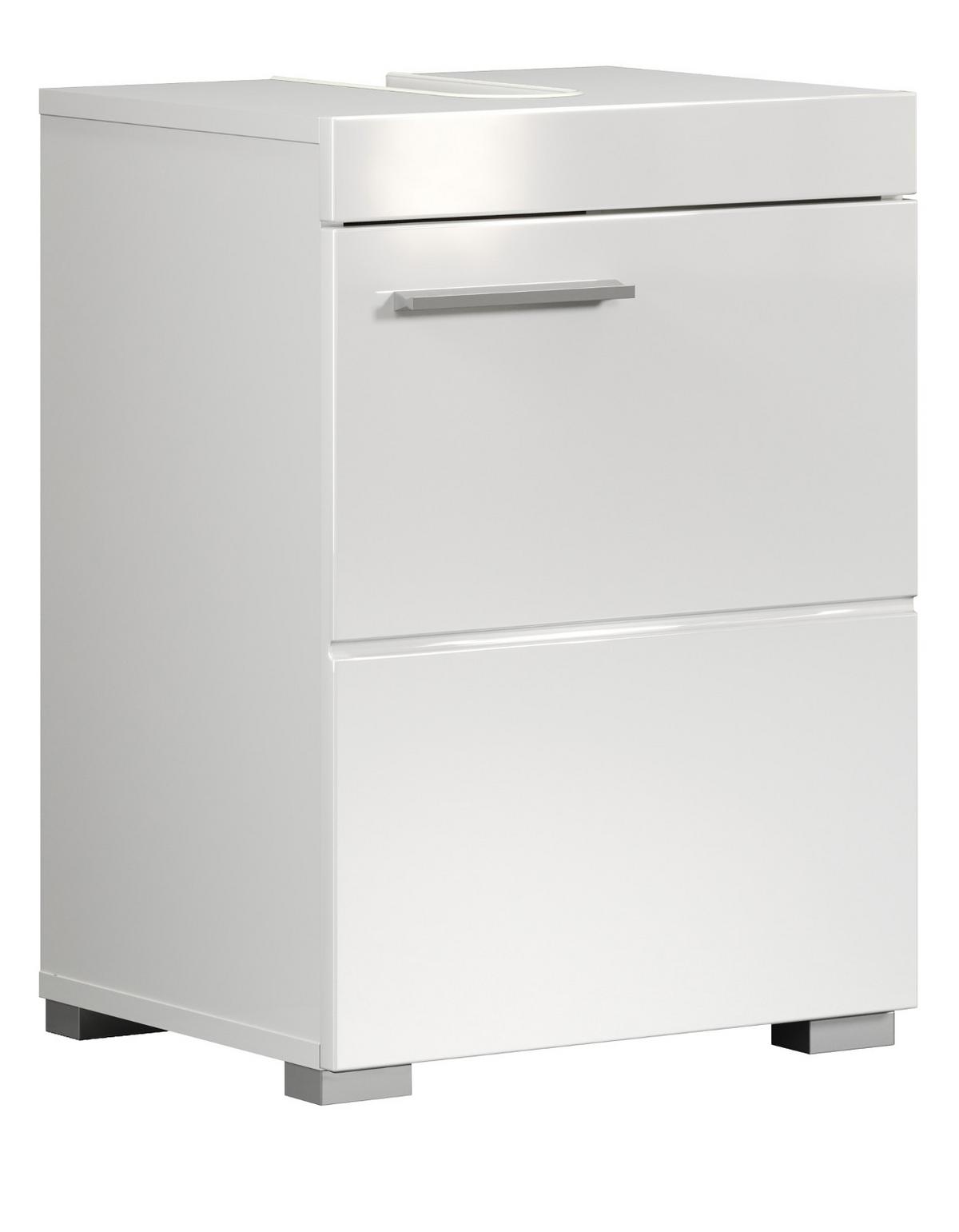 WASCHBECKENUNTERSCHRANK weiß Hochglanz 40 cm, Badschrank Türanschlag wechselbar - Weiß Hochglanz/Alufarben, Holzwerkstoff/Kunststoff (40/56/34cm) - Top.Furn