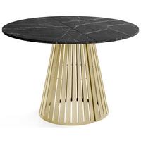 ESSTISCH Naro rund ausziehbar mit Goldenem Lamellen-Metallgestell, Marmor Schwarz 120-200/120/76 cm - Anthrazit/Goldfarben, Holzwerkstoff/Metall (120/196/76cm) - WFL GROUP