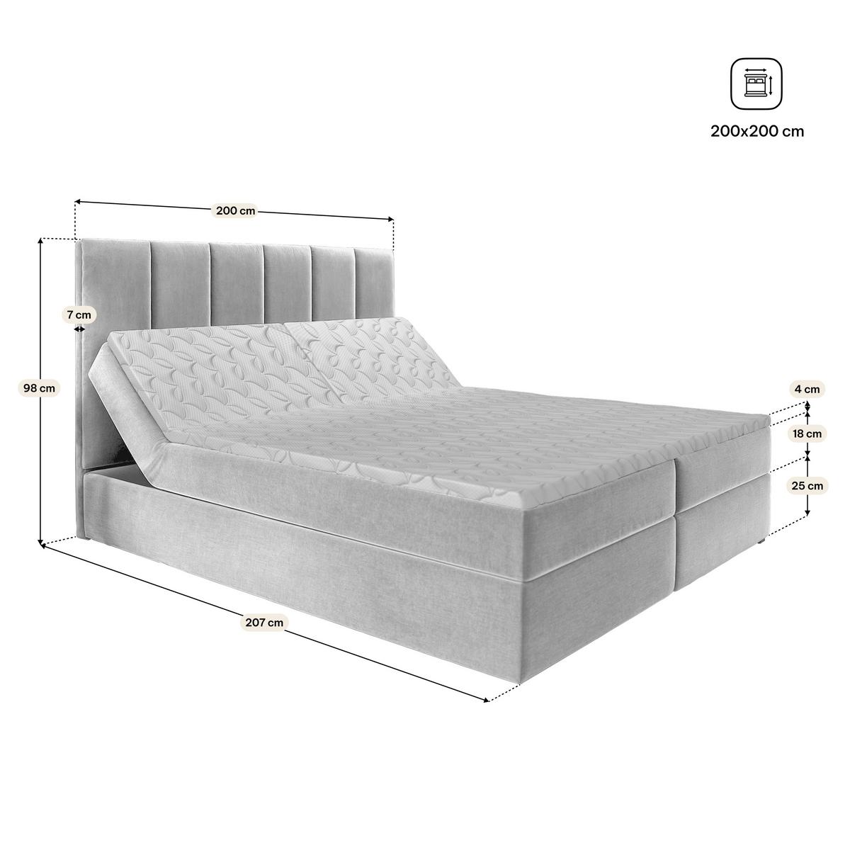 BOXBETT BARINO 200x200 cm mit Matratze und Topper, H2+H3 - Hellgrau - Hellgrau, Holz (200/200cm) - MASSENO