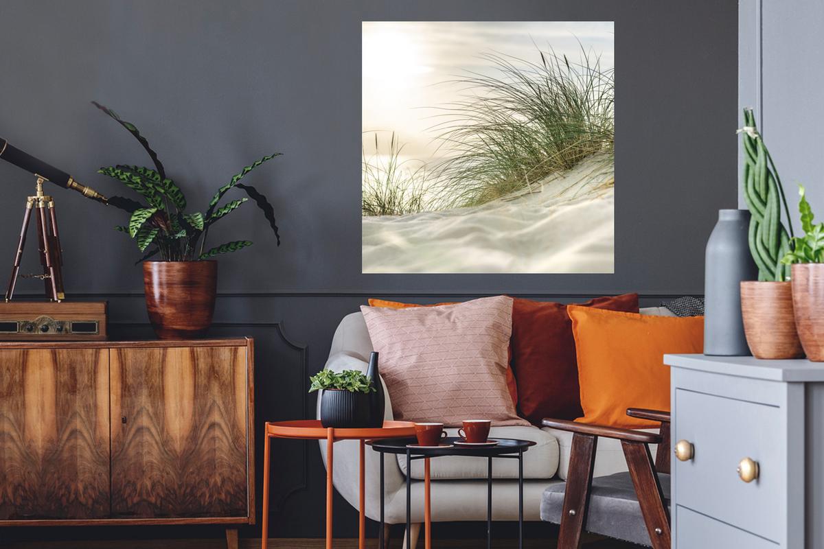 WANDTATTOO Dünen mit Strandhafer in der Sonne des Nationalparks Schleswig-Holsteinisches Wattenmeer Wanddeko 50x50 cm - Creme, Kunststoff (50/50/0.1cm) - MuchoWow