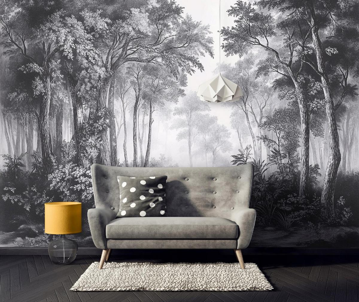 FOTOTAPETE Wald 3D Effekt Wohnzimmer Schwarz Weiß Vlies Tapete 400x280 - Multicolor, Papier (400/280cm) - Wallarena