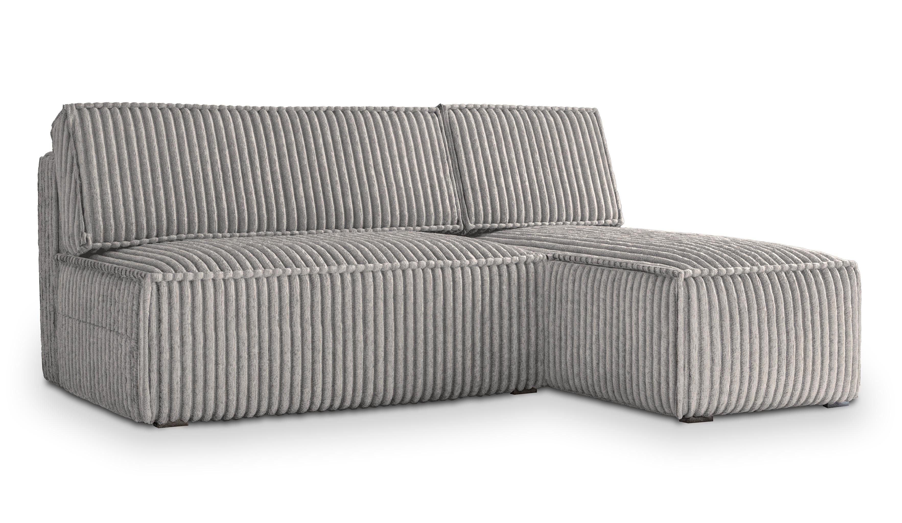 ECKSOFA BRISO T Hellgrau Kordstoff mit Schlaffunktion - Grau, Holz/Kunststoff (200/140cm) - MASSENO