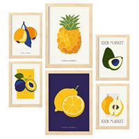 POSTER Set Mit 6 Lebensmittel Und Ernährungs Tropische Früchte Natur Und Botanikdrucke Für Innenarchitektur A3 & A4 Rahmen Aus Hellem Holz - Beige, Papier (29/3cm) - Nacnic