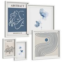 BILDER SET 5er Set - 50x50 cm & 20x30 cm & 40x60 cm Weißer Rahmen - abstrakte Poster mit Blumenlinien - Weiß, Kunststoff (40/60cm) - TULUP