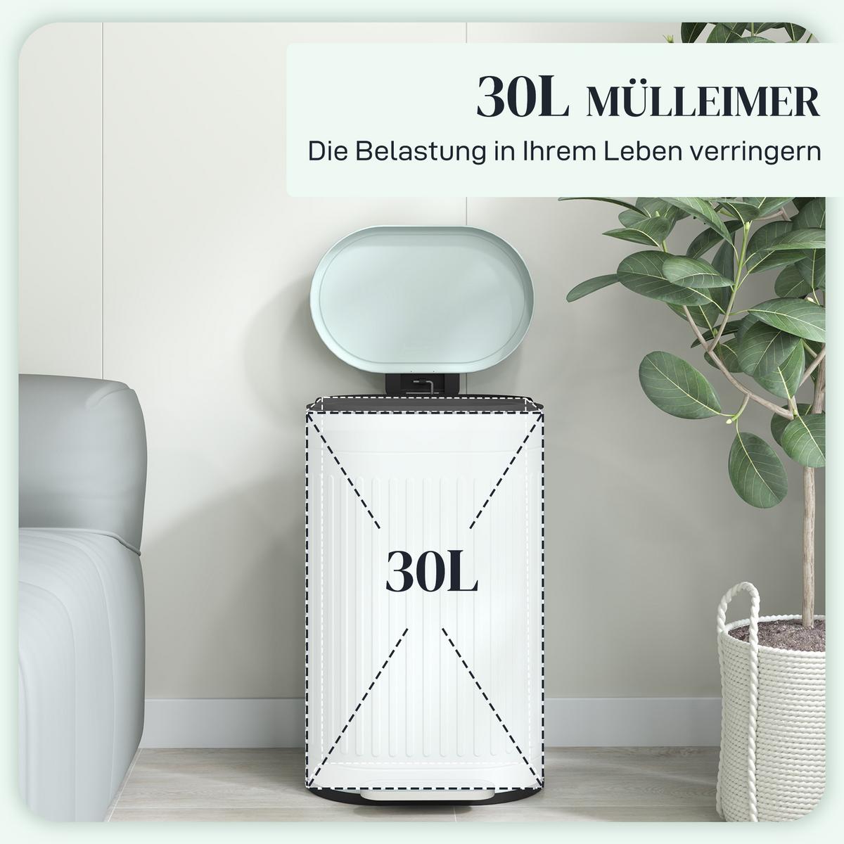 MÜLLEIMER 30l Metall Kunststoff Grün - Grün, Metall (31.2/60.8/36.5cm) - HOMCOM