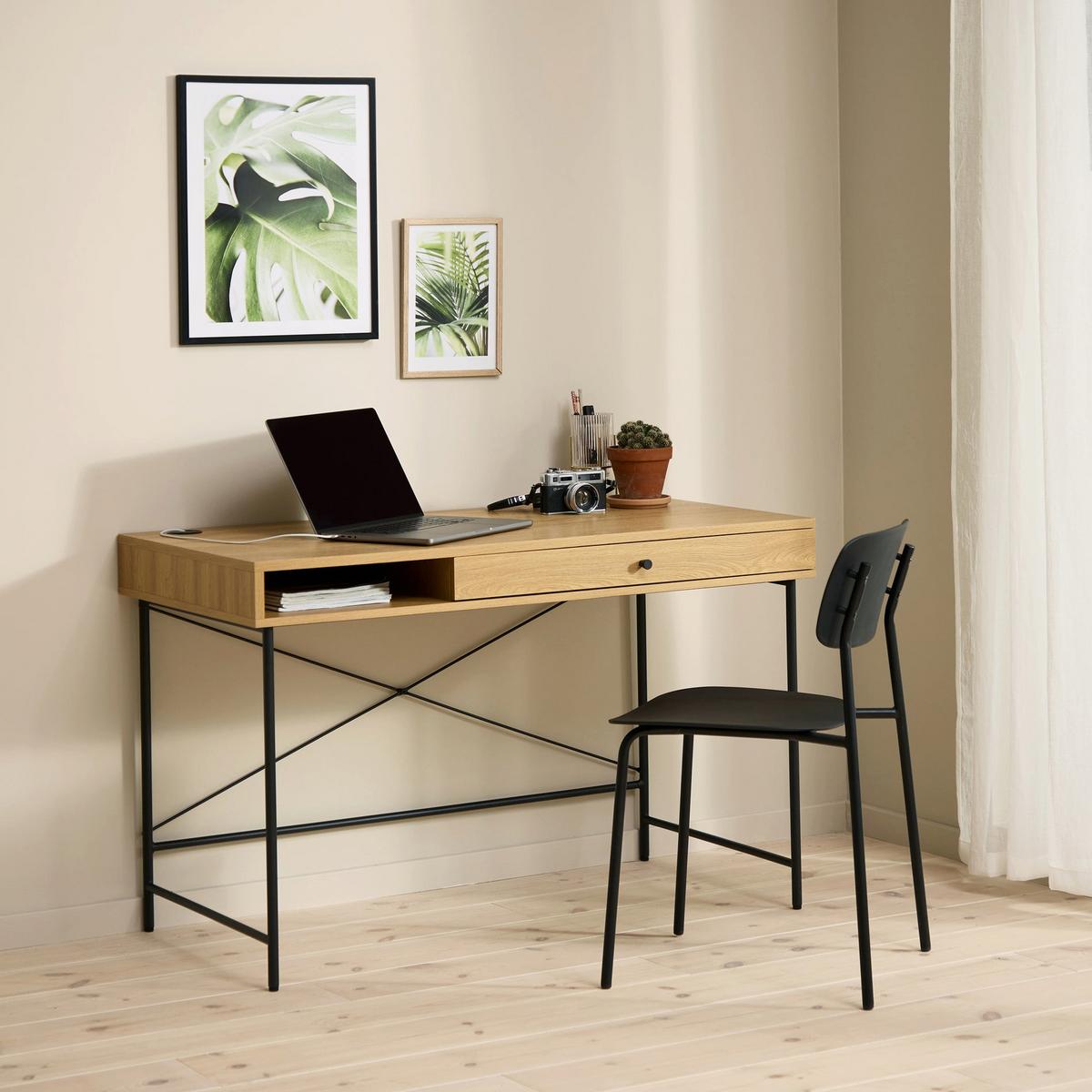SCHMINKTISCH Mogest mit 1 Schublade 120x60 cm - Beige/Schwarz, Holzwerkstoff/Metall (60/120/76cm) - Selsey