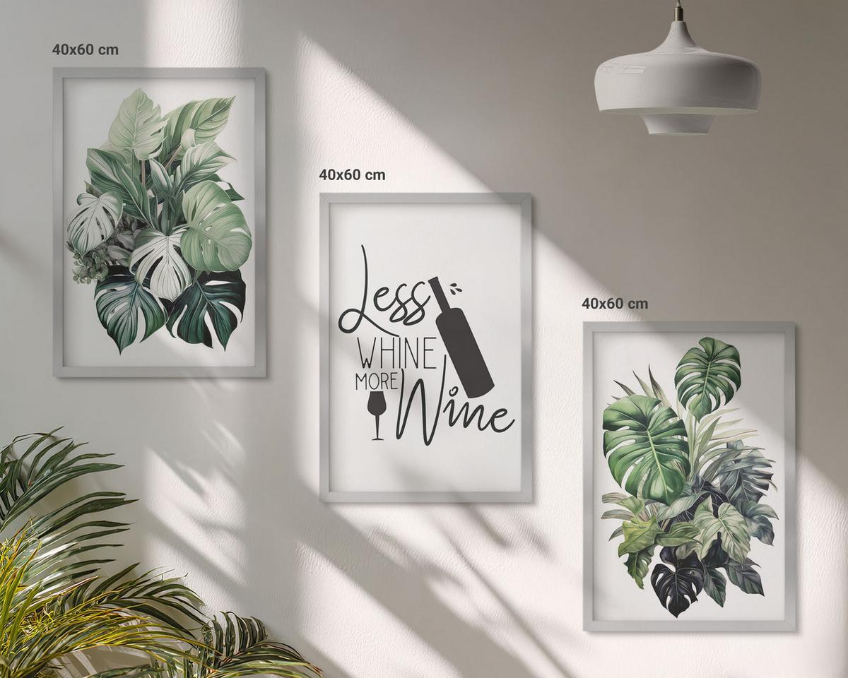 BILDER SET 3er Set - 40x60 cm Silberner Rahmen - Blätter der weinroten grünen Pflanze - Silberfarben, Kunststoff (40/60cm) - TULUP