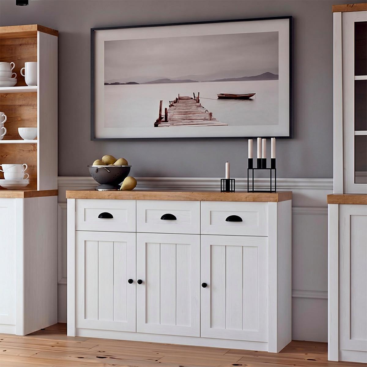 SIDEBOARD Léandre Weiß und Holz - Weiß, Holzwerkstoff (130.2/87.3/43.3cm) - Petits-meubles