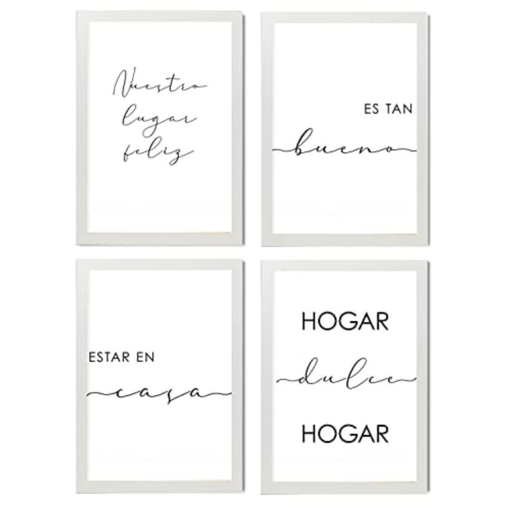 POSTER Set mit 4 Zuhause TypografieStil A3 Weißer Rahmen - Weiß, Papier (29.7/3cm) - Nacnic