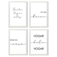 POSTER Set mit 4 Zuhause TypografieStil A3 Weißer Rahmen - Weiß, Papier (29.7/3cm) - Nacnic