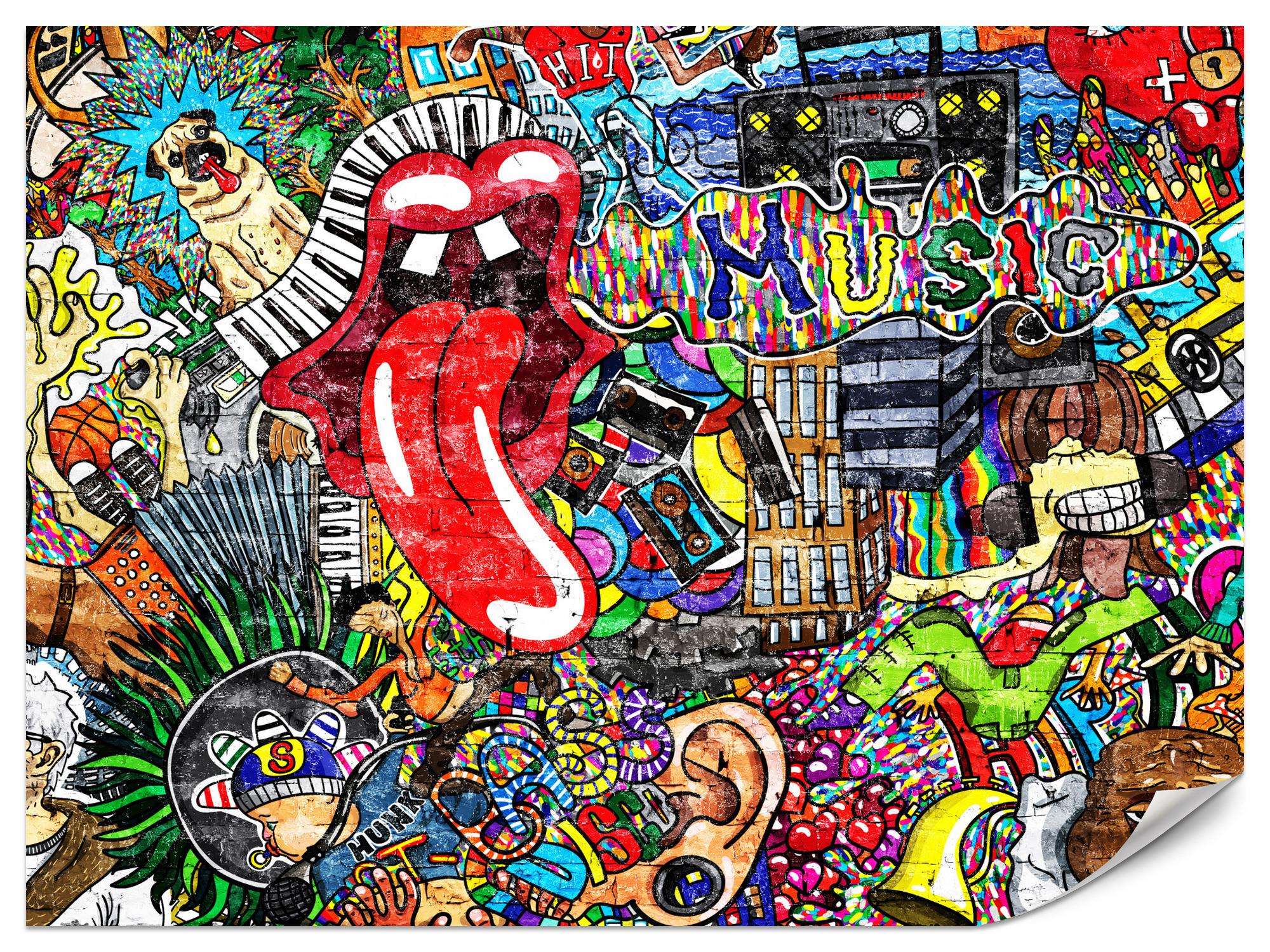 FOTOTAPETE für Jugendzimmer GRAFFITI Musik Abstrakt Farben 100x70 - Blau/Gelb, Papier (100/70cm) - Muralo
