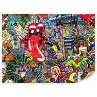 FOTOTAPETE für Jugendzimmer GRAFFITI Musik Abstrakt Farben 100x70 - Blau/Gelb, Papier (100/70cm) - Muralo