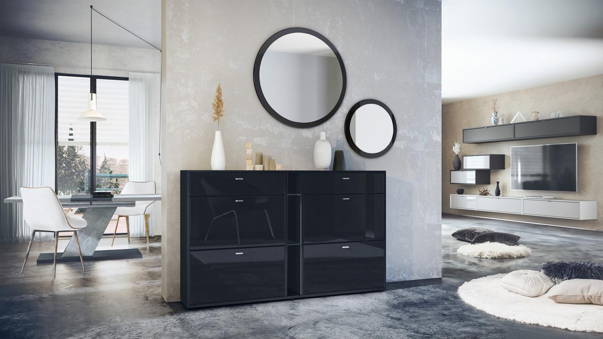 GARDEROBE Florence Schwarz Hochglanz - Schwarz Hochglanz, Holzwerkstoff (155.5/200/28cm) - Vladon