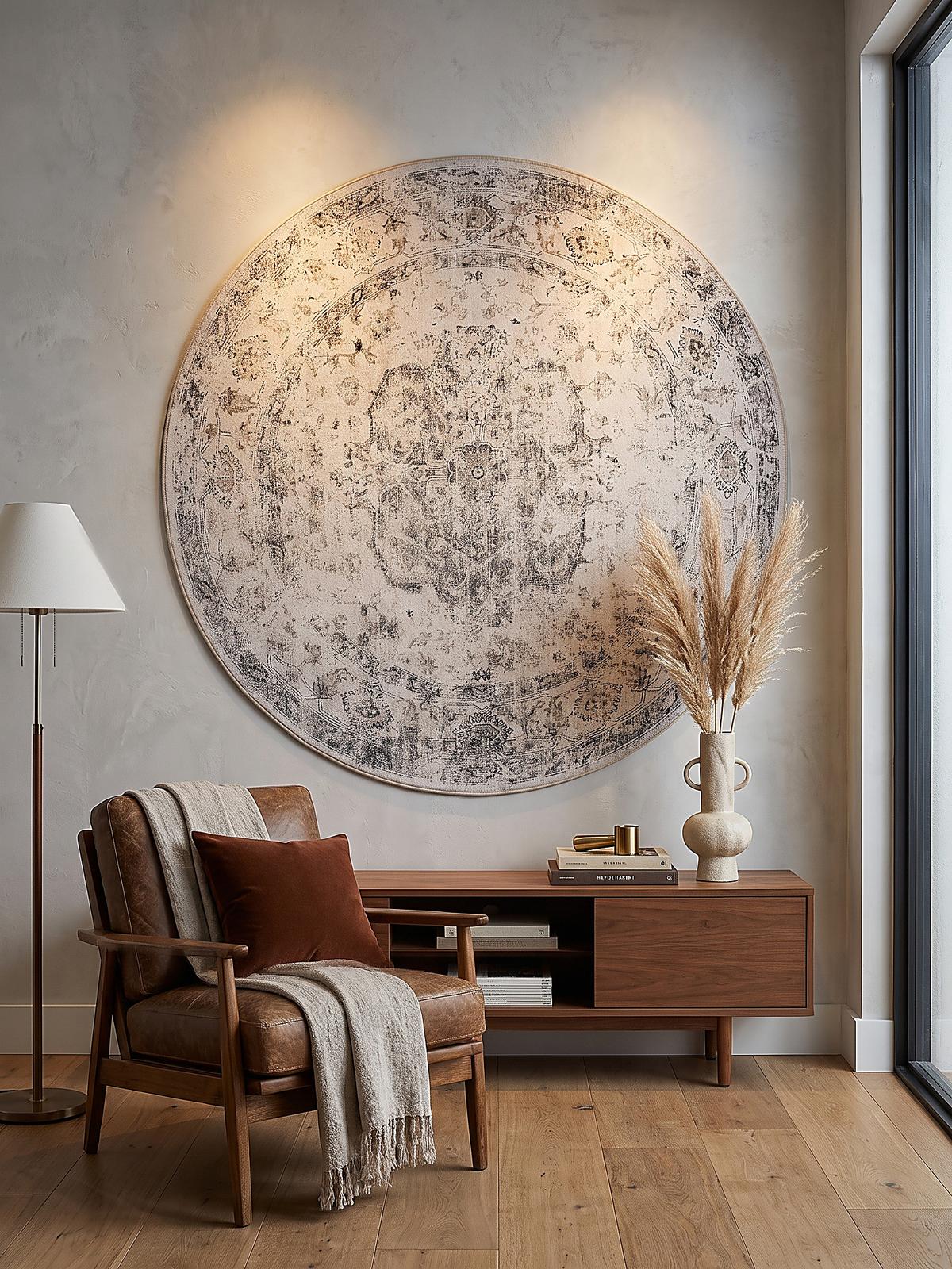 TEPPICH Kurzflor, waschbar, mit floralen Ornamenten, VERNANTE in Beige-Grau, Ø 200 cm - Beige, Textil (200/200cm) - KADIMA DESIGN