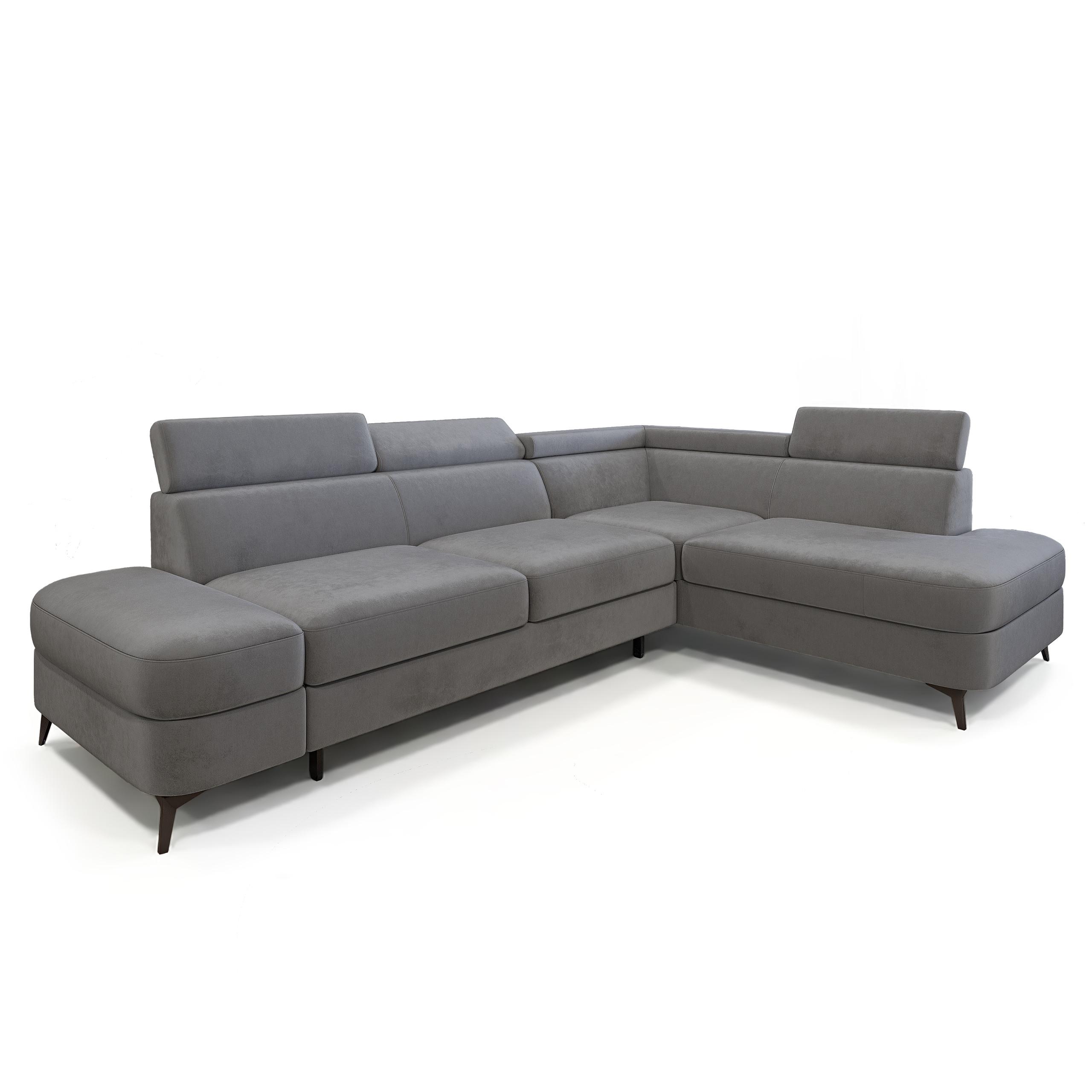 ECKSOFA AVISE M R-S Grau Velours-Stoff mit Schlaffunktion - Grau, Holzwerkstoff/Textil (268/195cm) - MASSENO