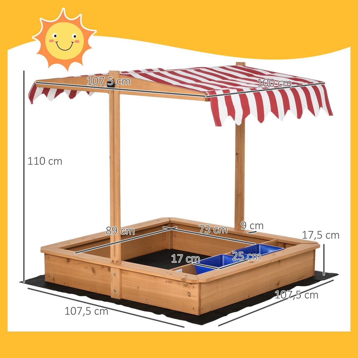 SANDKASTEN Sandkiste mit Dach Holz für Kinder 3-7 Jahre Bodenloses Design Gelb - Gelb, Holz (107.5/107.5/110cm) - Outsunny