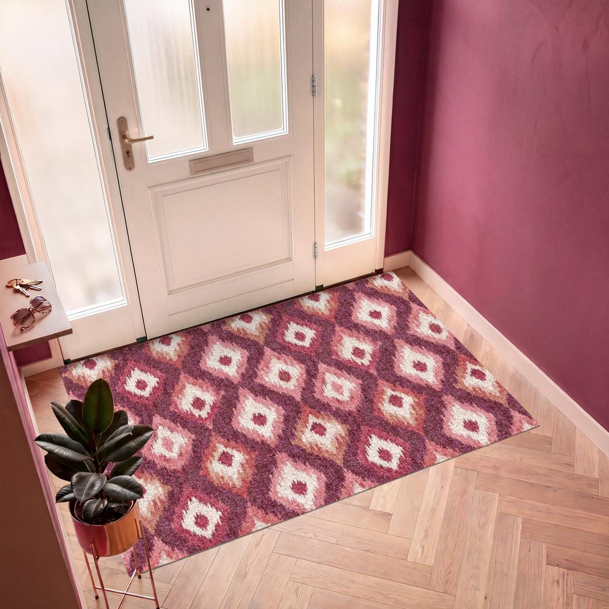FUSSMATTE Diamantformen - Rosa - Muster - Textur Flurteppich 180x120 cm - Beere, Kunststoff (180/0.4cm) - MuchoWow