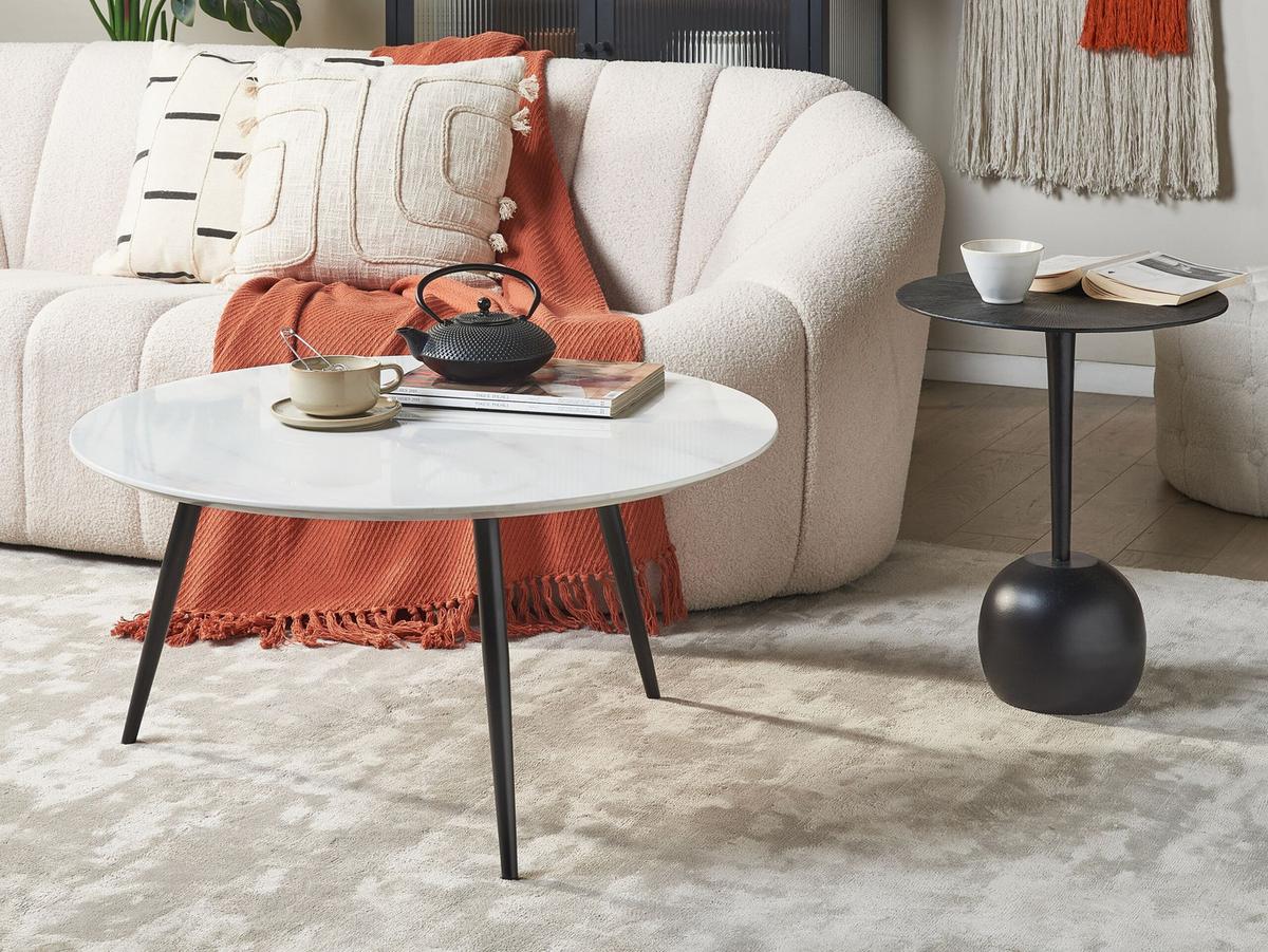 COUCHTISCH Marmor Optik weiß/schwarz 79 cm Effie - Schwarz/Weiß, Holzwerkstoff (79/61/40cm) - Beliani