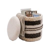 SITZHOCKER RHONE, Stoff, mit Textilbezug, mit Stauraum, Beige-Braun, Ø 40 x 45 cm - Beige/Creme, Textil (40/45/40cm) - KADIMA DESIGN