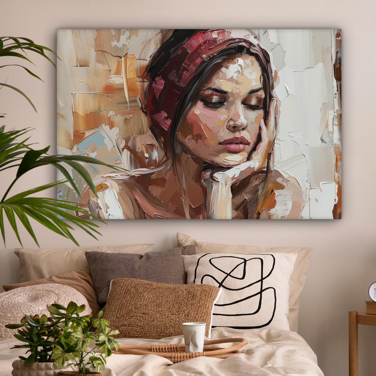 LEINWANDBILD Frau - Lackierung - Porträt - Modern Groß 140x90 cm - Altrosa, Textil (140/90cm) - MuchoWow