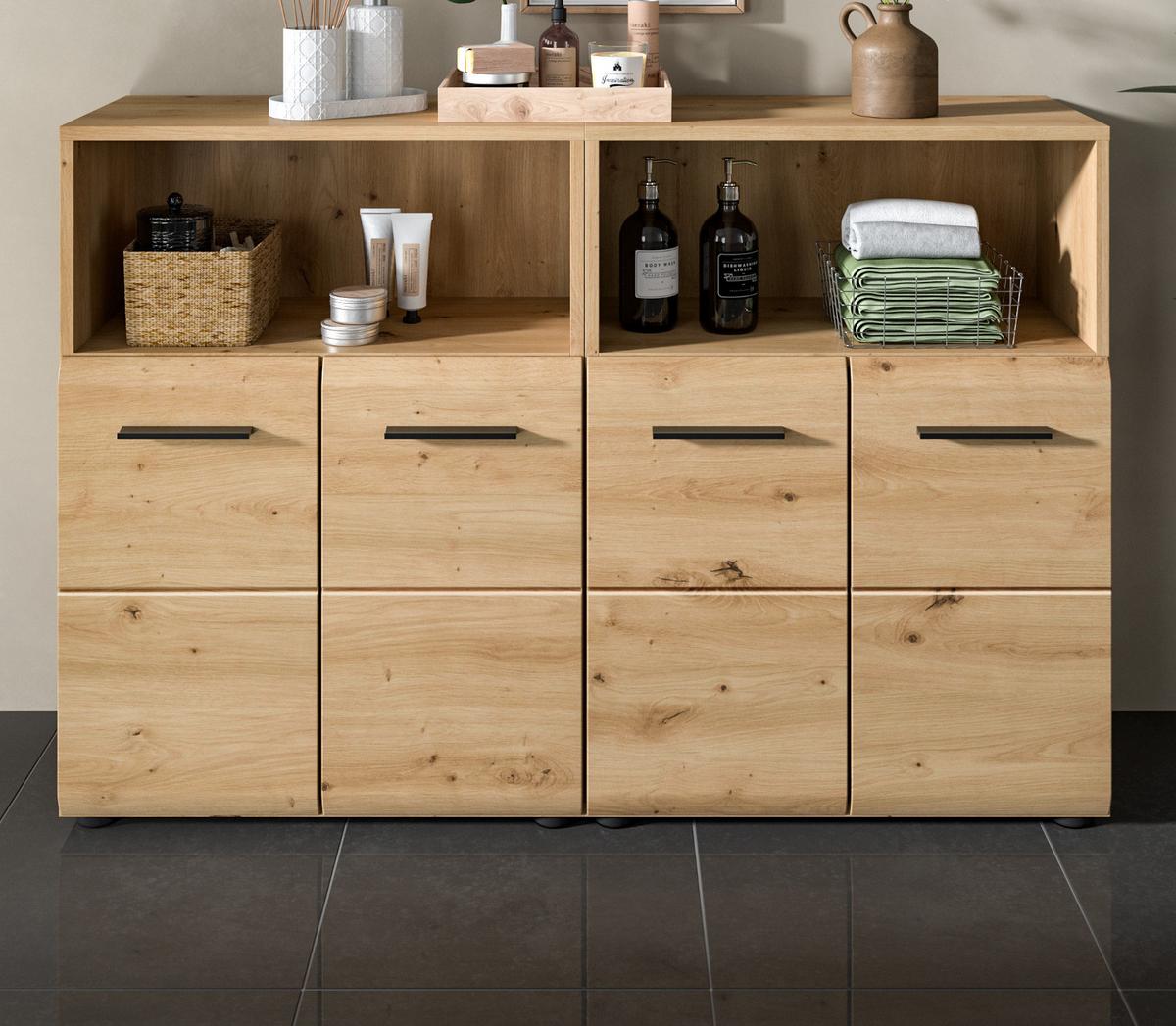 BADKOMMODE Spar Set 2x Badschrank Eiche Artisan, 2-türig je 60 x 80 cm - Schwarz/Eiche Artisan, Holzwerkstoff/Kunststoff (120/80/30cm) - Inn.Furn