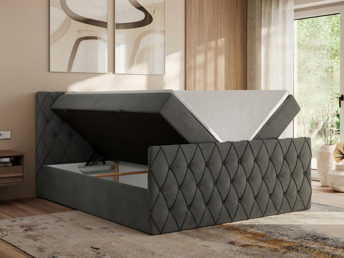 BOXBETT MIREN DUO 140/200 - Dunkelgrau Velvet - H3 - Dunkelgrau, Holz/Textil (140/200cm) - MKS