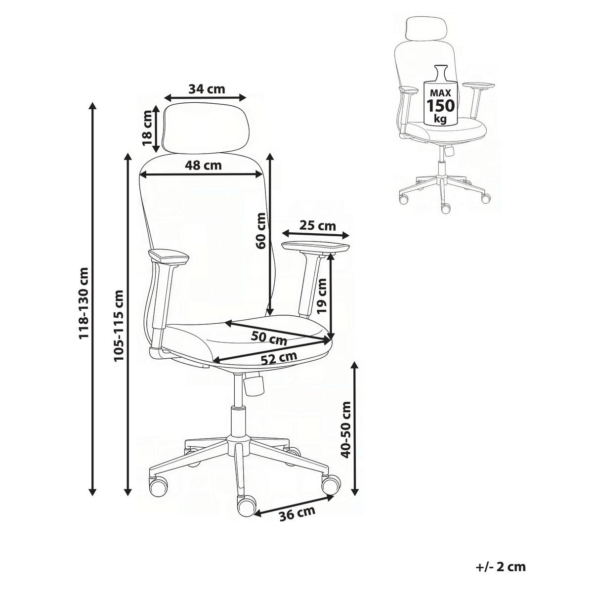 BÜROSTUHL Grau Ervione - Grau, Textil (60/118/60cm) - Beliani