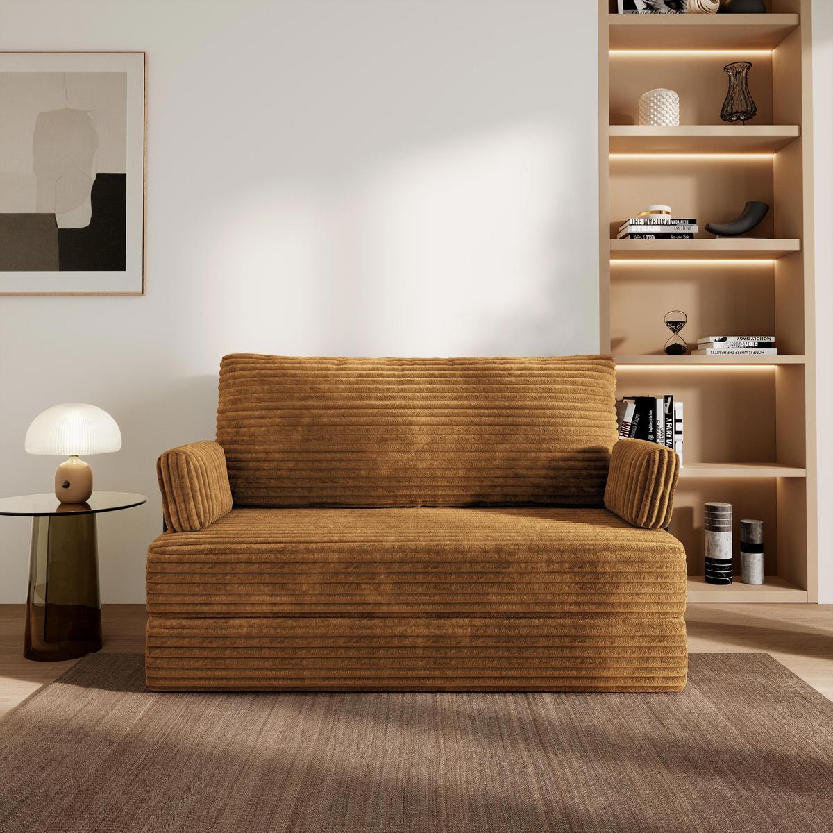 BETTSOFA LADIA aus Schaumstoff Cordstoff Orange Schlaffunktion - Orange, Textil (140/86/60cm) - MASSENO