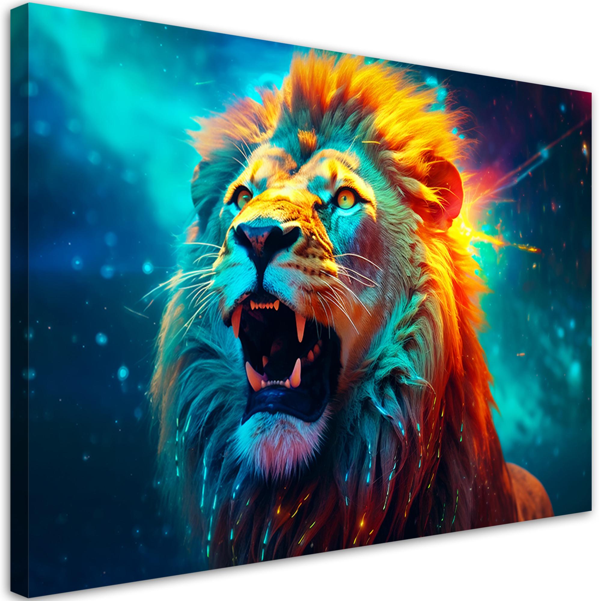 WANDBILD abstrakter neon löwe ai - Multicolor, Textil (60/40cm) - Feeby