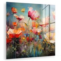 ACRYLGLASBILD Blumen - Aquarell - Kunst - Botanisch - Natur 50x50 cm - Orange, Glas (50/50cm) - MuchoWow