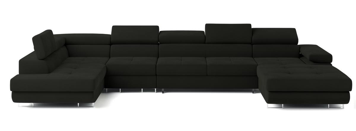 WOHNLANDSCHAFT VELORA L-S Schwarz Velours-Stoff mit Schlaffunktion - Schwarz, Holz (419/90/202cm) - MASSENO