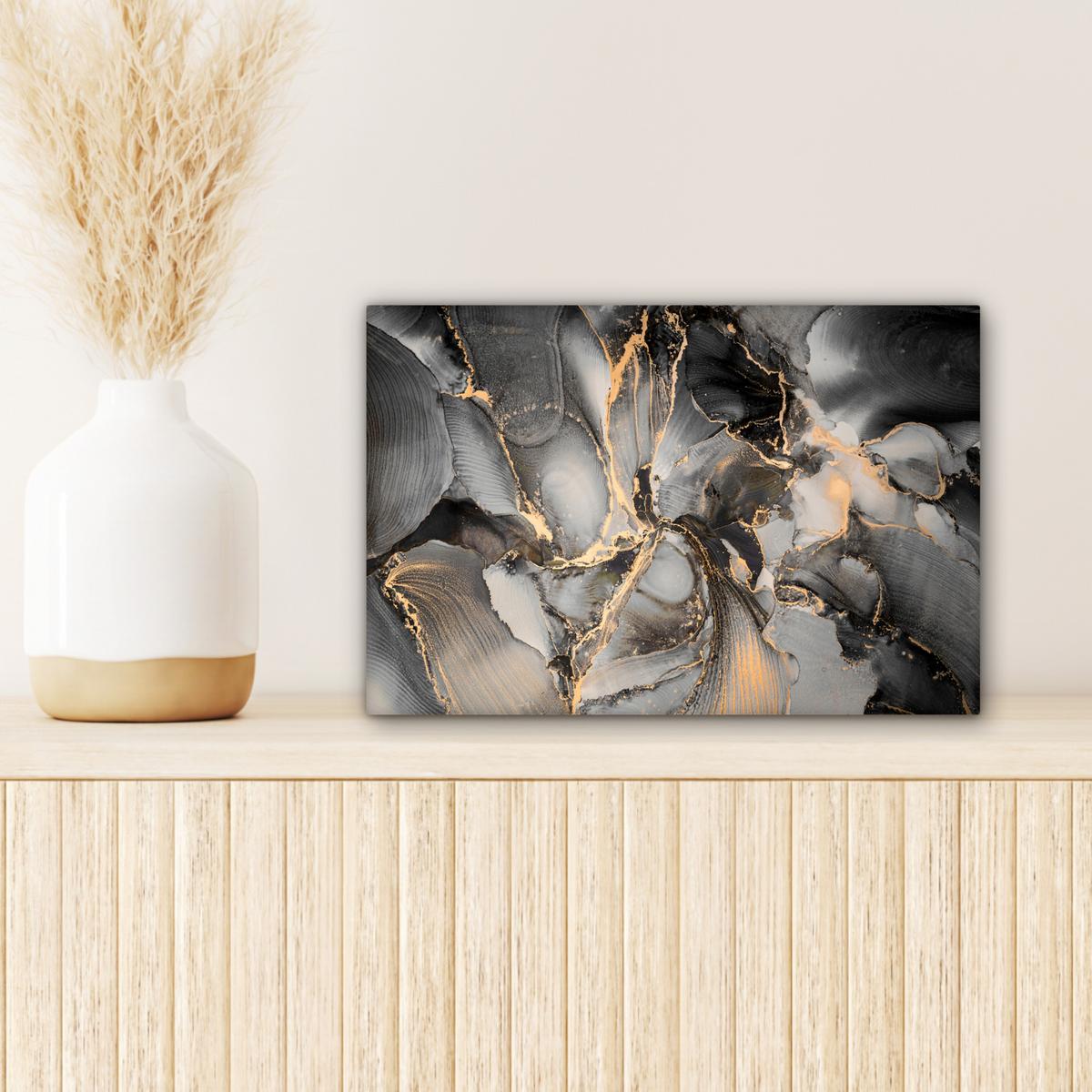 LEINWANDBILD Grau - Luxus - Gold - Marmor Deko Schlafzimmer 30x20 cm - Dunkelgrau, Textil (30/20cm) - MuchoWow