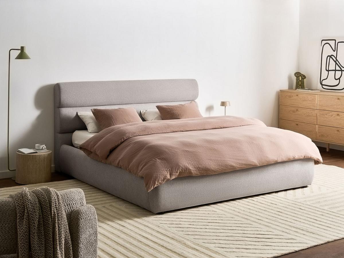 BETT mit Stauraum 180/200 cm Kunstleinen Grau Bonifacio - Grau, Textil (180/200cm) - Beliani
