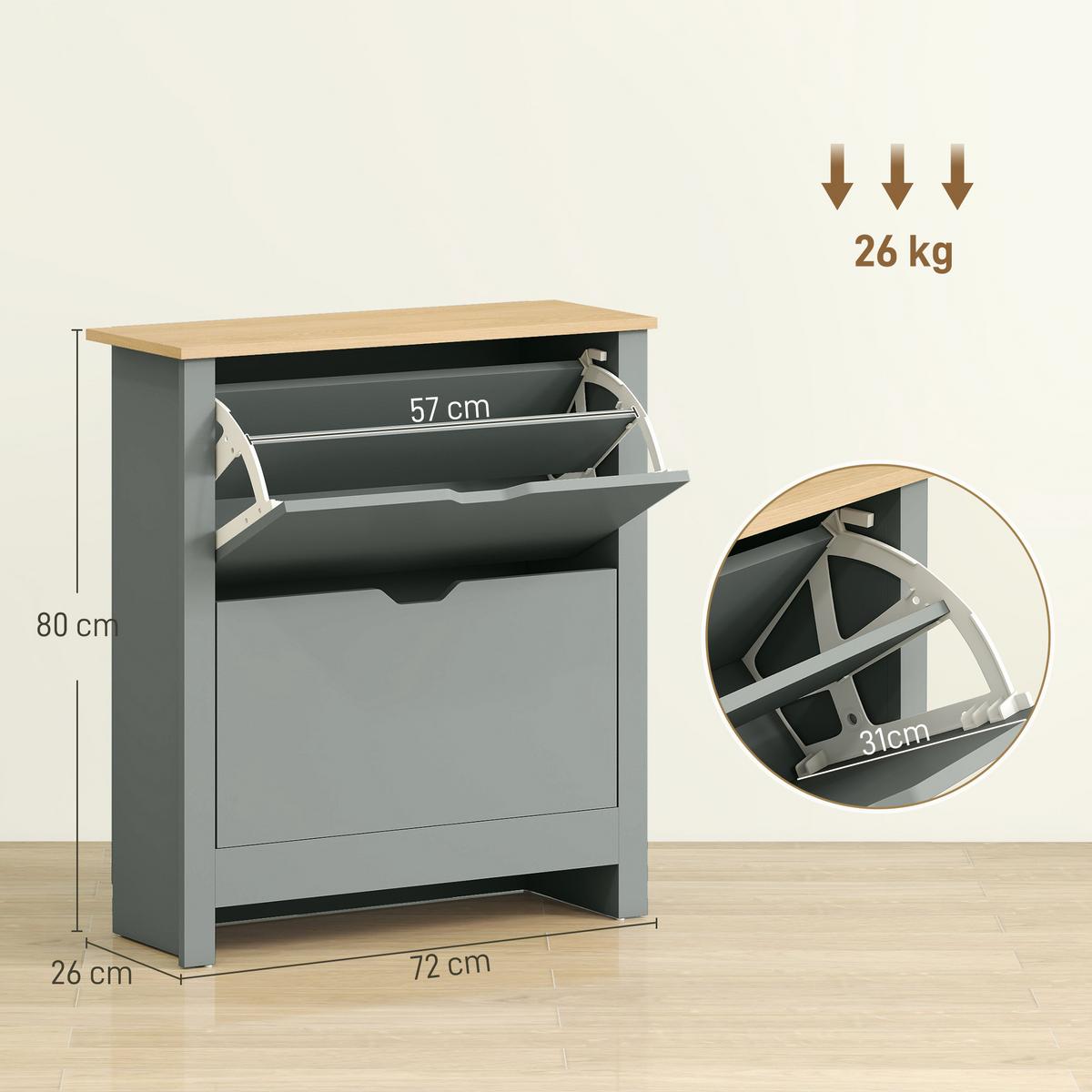 SCHUHSCHRANK Spanplatte Hellgrau - Dunkelgrau/Hellgrau, Holzwerkstoff/Kunststoff (26/80/72cm) - HOMCOM