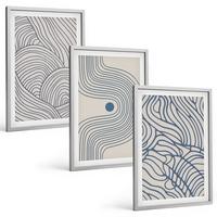 BILDER SET 3er Set - 40x60 cm Silberner Rahmen - Abstrakte Linien, Wellenformen - Silberfarben, Kunststoff (40/60cm) - TULUP