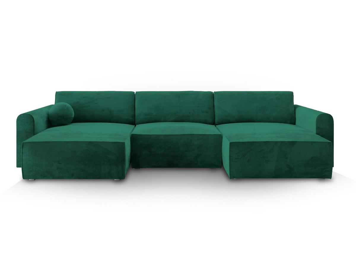 WOHNLANDSCHAFT FENTO M Grün Velours-Stoff mit Schlaffunktion - Grau/Grün, Holz/Kunststoff (347/90/148cm) - MASSENO
