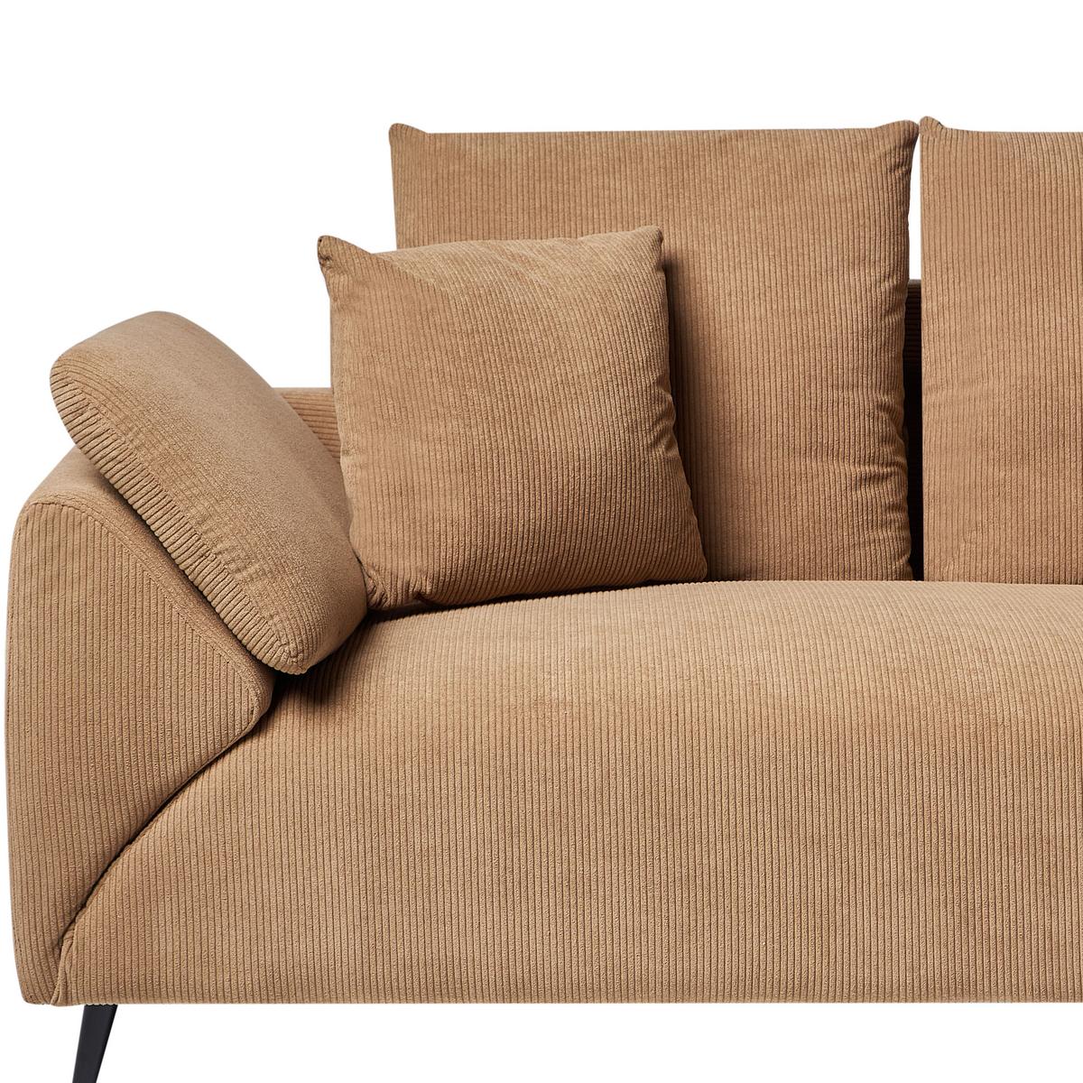 ECKSOFA 4-Sitzer Cord Braun linksseitig Lunner - Schwarz/Braun, Textil (266/180cm) - Beliani