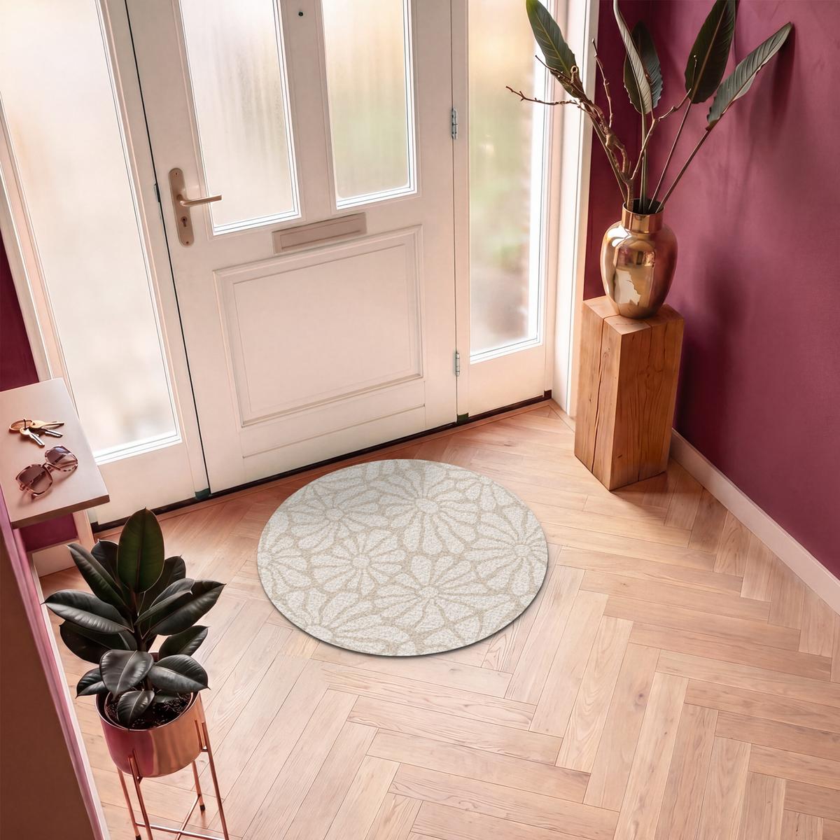 FUSSMATTE Floral - Druck - Beige - Braun - Minimalistisch Schmutzfangmatte 90x90 cm - Sandfarben, Kunststoff (90/0.4cm) - MuchoWow