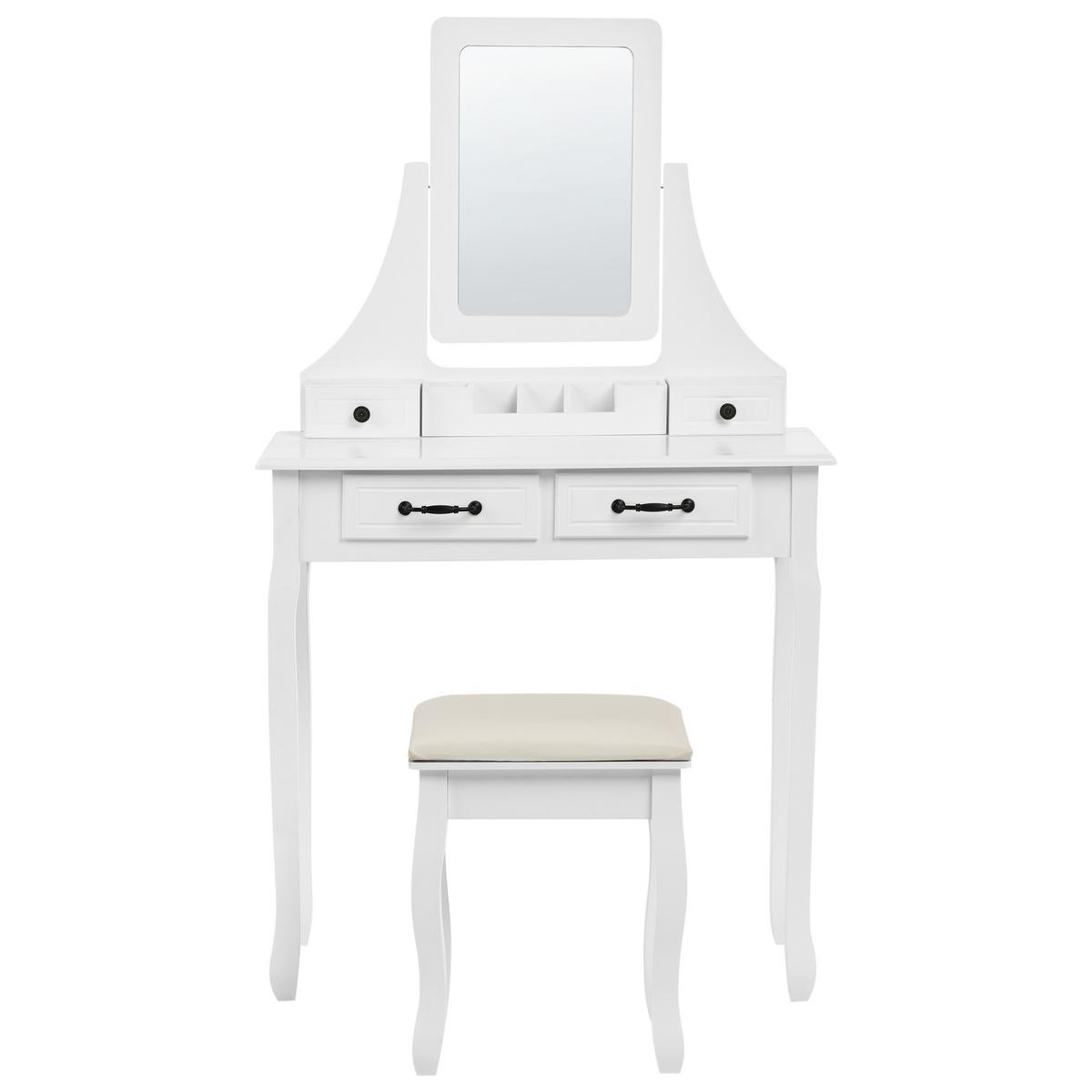SCHMINKTISCH mit Spiegel und Hocker Weiß Rayon - Weiß, Holzwerkstoff (80/139/40cm) - Beliani