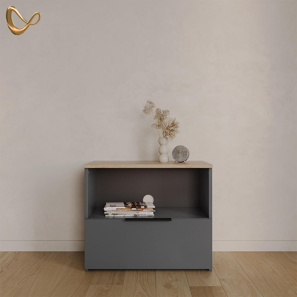 LOWBOARD Piave Anthrazit/Sonoma 60 x 50 cm mit Schublade - Anthrazit/Sonoma Eiche, Holzwerkstoff (60/50/40cm) - Livinity®