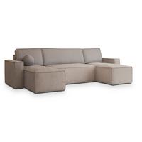 WOHNLANDSCHAFT PESANO P Beige Kordstoff mit Schlaffunktion - Beige/Grau, Holz/Kunststoff (306/85/140cm) - MASSENO