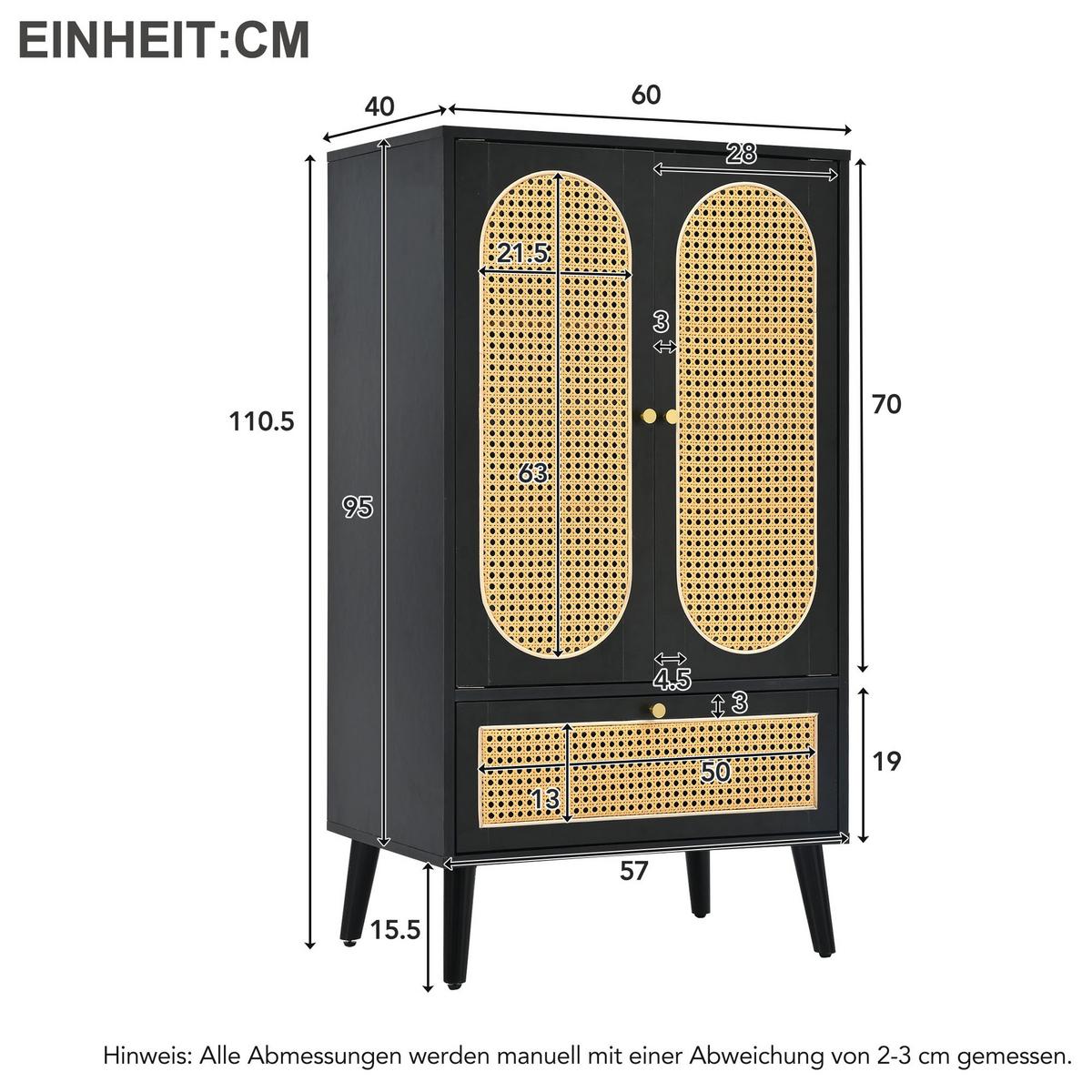HIGHBOARD Schwarz 60/40/110 cm - Schwarz, Holzwerkstoff (60/111/40cm) - Urban Meuble