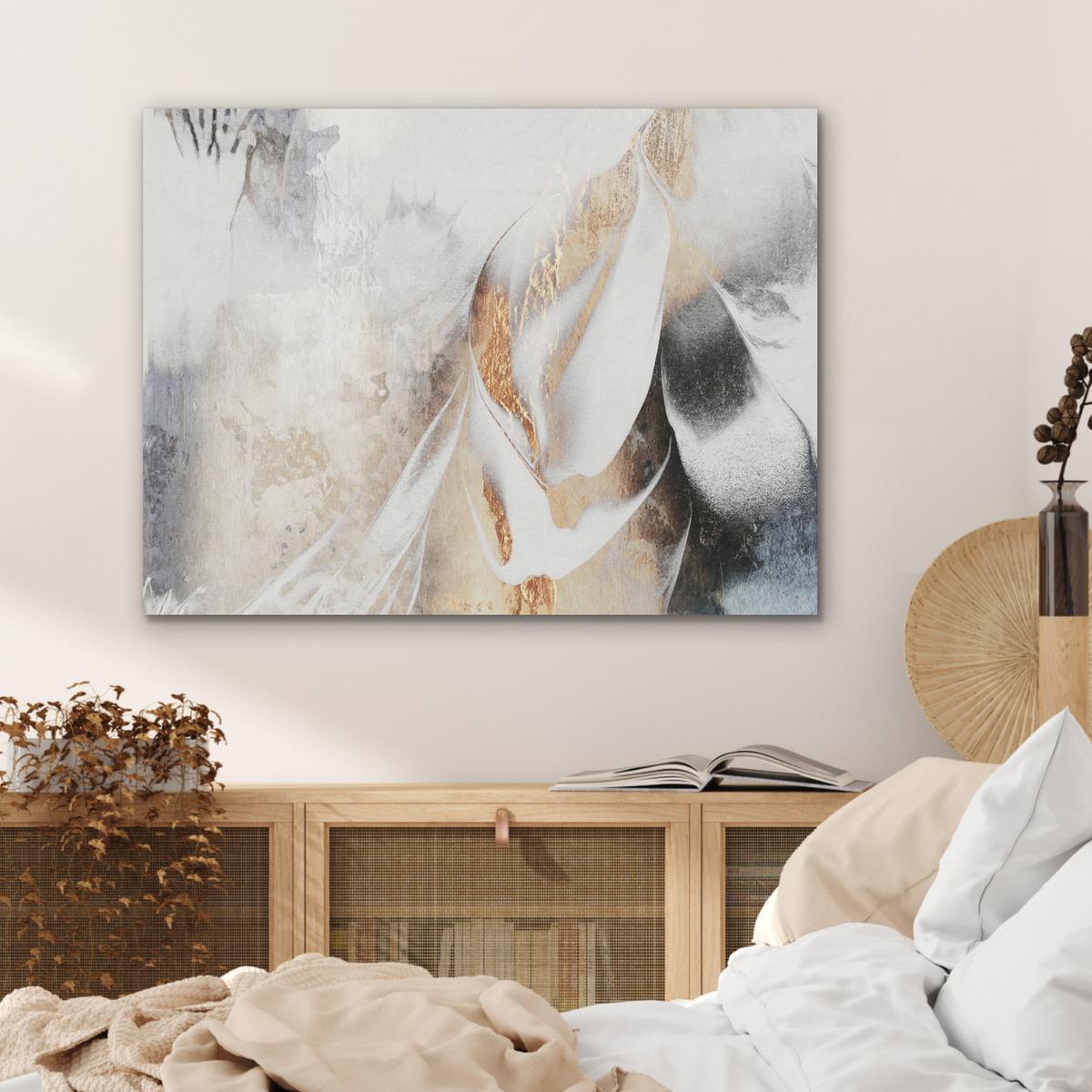 AKUSTIKBILD Luxus - Abstrakt - Gold - Weiß Gemälde 80x60 cm - Goldfarben, Kunststoff (80/60/0.9cm) - MuchoWow